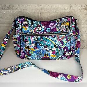 Vera Bradley Disney Mickey Minnie Quilted Crossbody Bag Purple Blue Zip Top